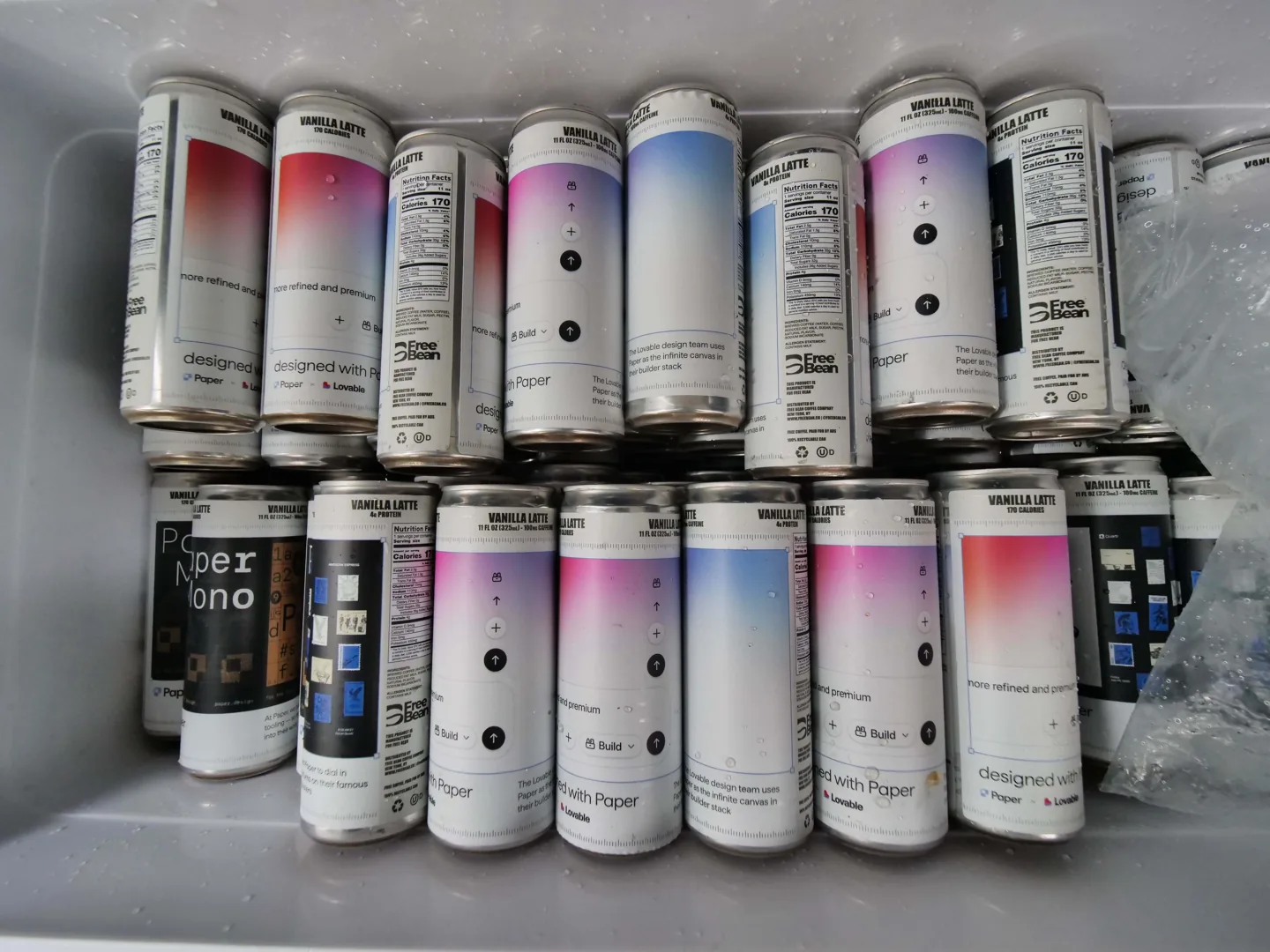 Colorful Paper vanilla latte cans